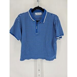 Vintage 1990s Marsh Landing Womens Sz M Short Sleeve Polo Shirt Blue White